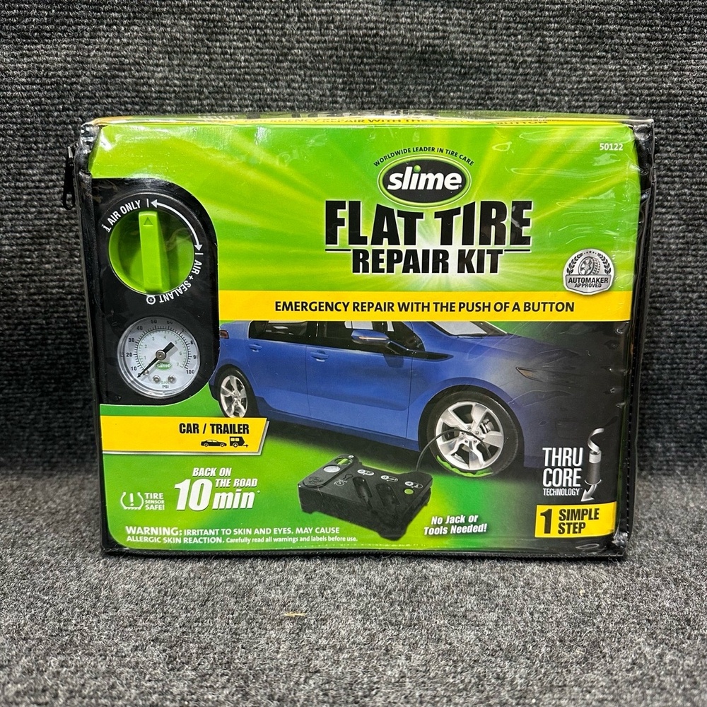 Slime 50122 Analog Flat Tire Puncture Emergency Repair Kit w/ Sealant & Inflator